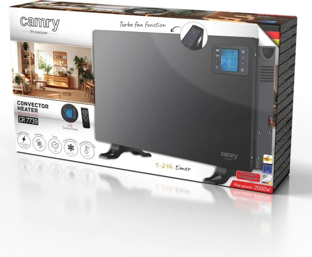 Ngrohës konvektor Adler CR 7739B me ventilator, 2000 W, i zi