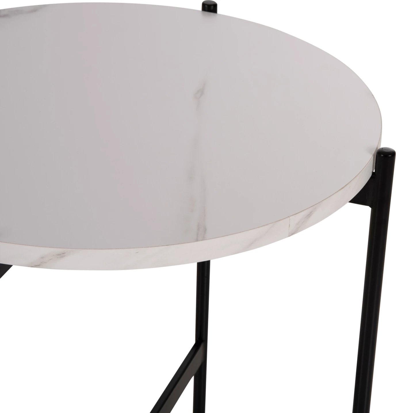 Tavolinë anësore FH9589.05 MDF mermer i bardhë-bazë metalike e zezë Φ50x55Hcm