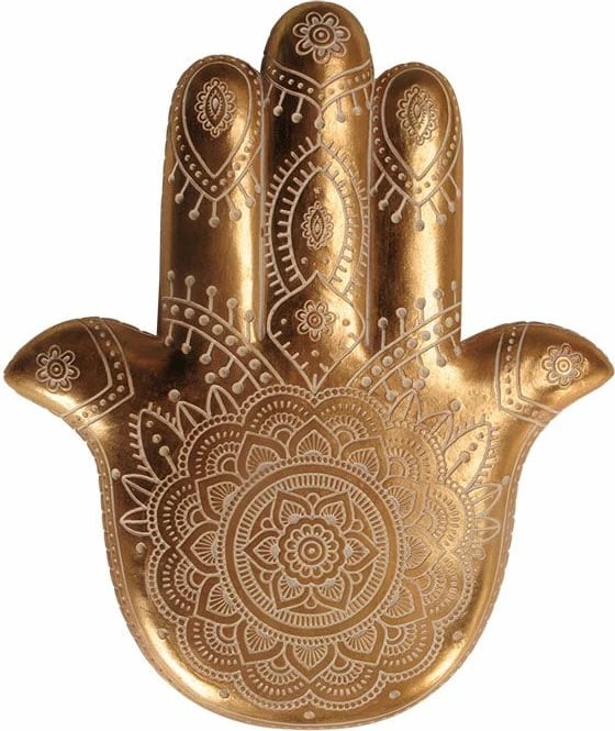 Dekor muror Hamsa, polirezine, ngjyrë ari-bardhë, 25x3x30cm