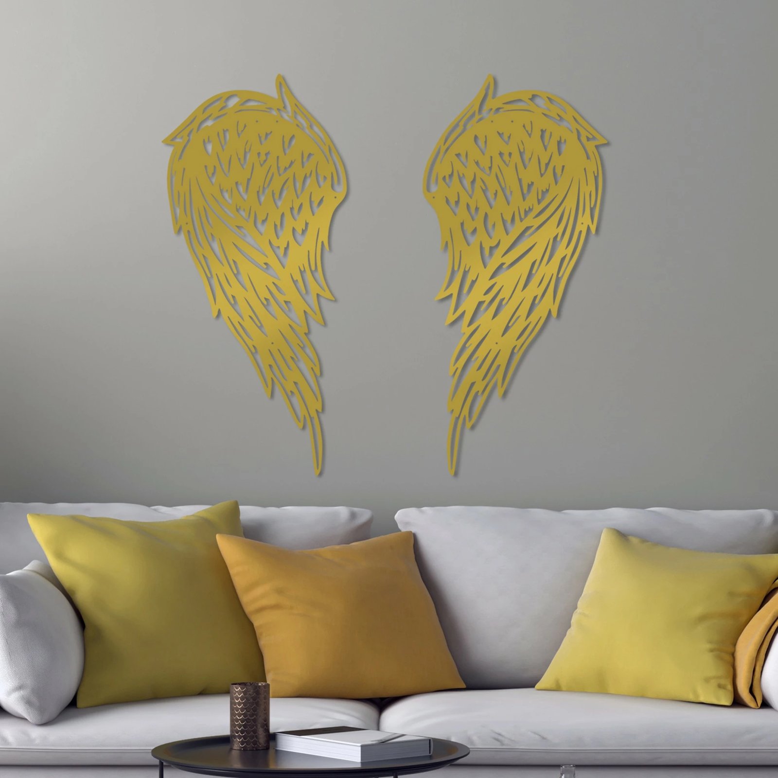 Aksesor dekorativ metalik për mur, Wallity Alato-2, ngjyrë ari, 32x70cm (2 copë)