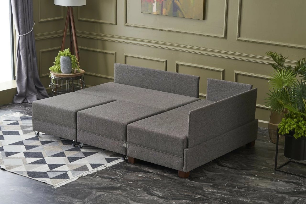 Kënd divan-krevat Fly, ngjyrë kafe, me tavolinë krahu, kënd i djathtë