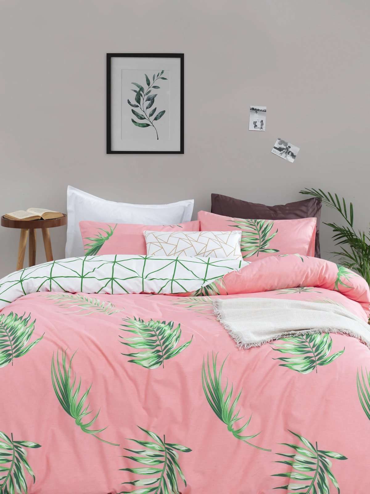 Set mbulesash për krevat king, ngjyrë jeshile, rozë dhe e bardhë, L'essentiel, Barbara