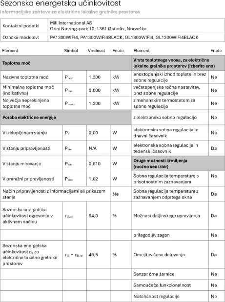 Radiator panel konvektor smart WiFi MILL Invisible PA1300WIFI4 1300W, çelik, i bardhë