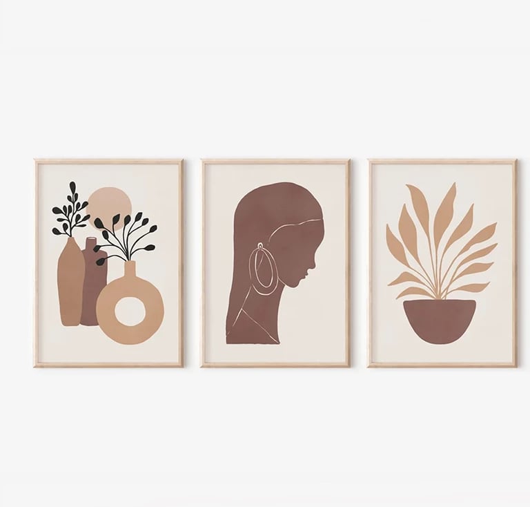 Set pikturash triptik Bemel, kornizë druri, print digjital, shumëngjyrëshe, 33x1.5x48cm