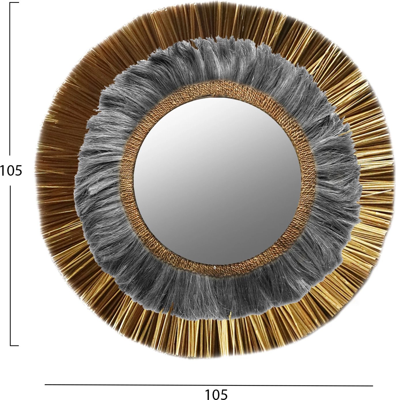 Pasqyrë muri rrethore, fibra Mendong dhe abaka, ngjyrë ari dhe e zezë, Φ105Hcm, FH7796