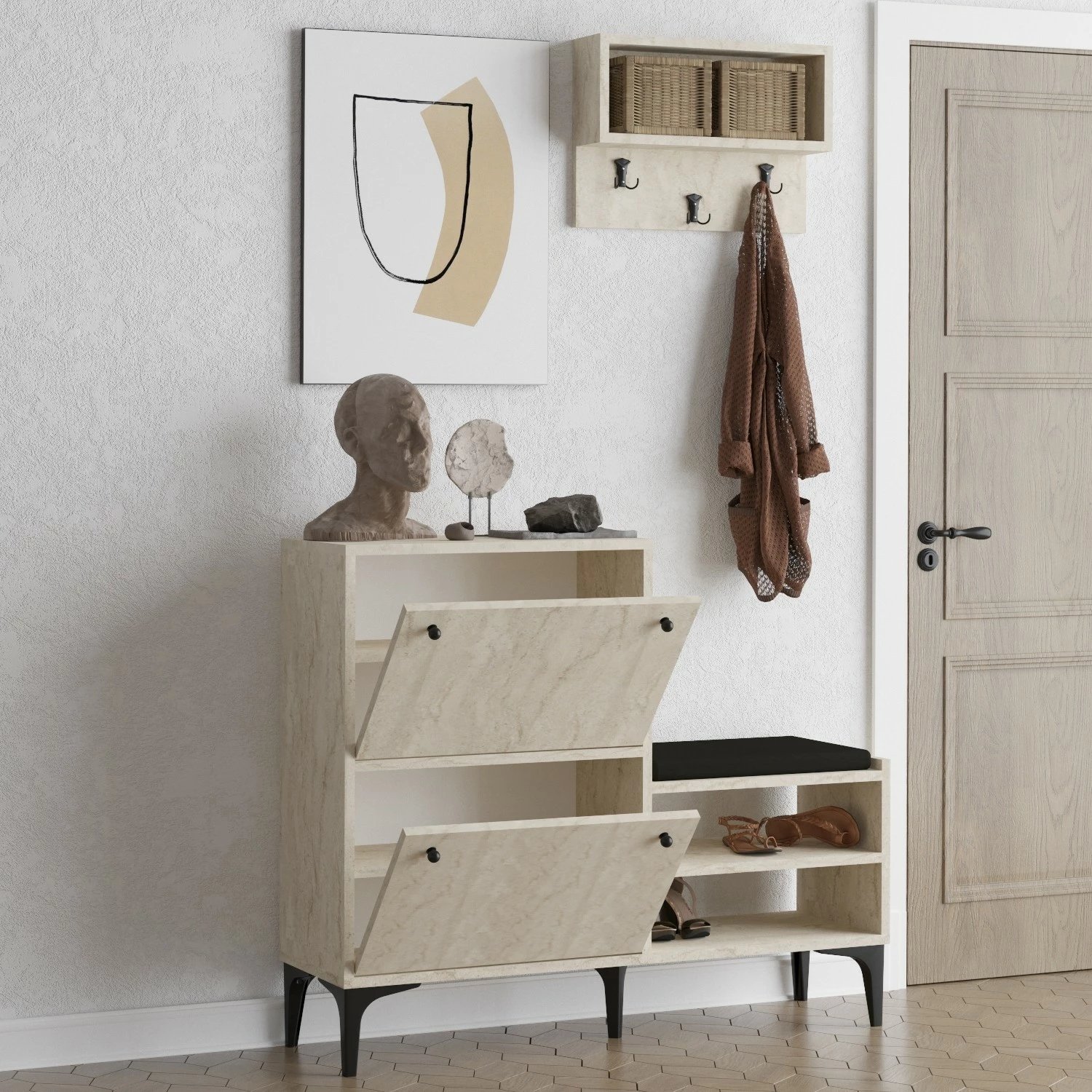 Dollap këpucësh Hanah Home, bredh-travertin