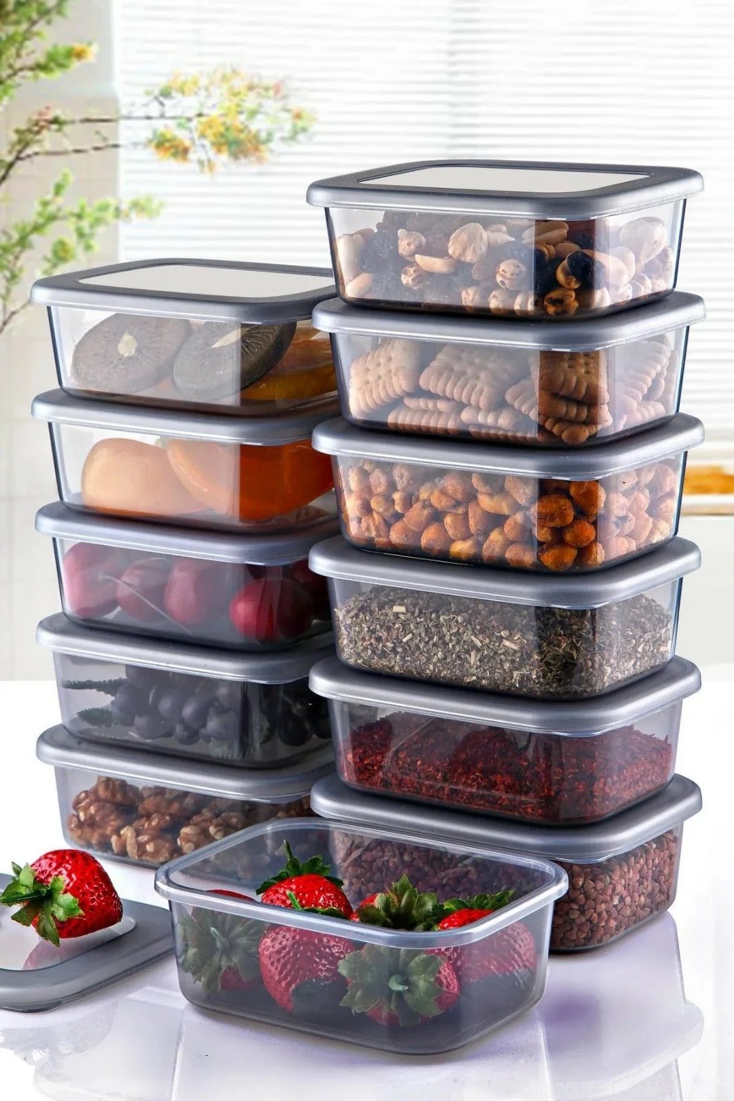 Set kuti plastike për organizim (12 copë), Hermia Concept, anthracite, 250ml