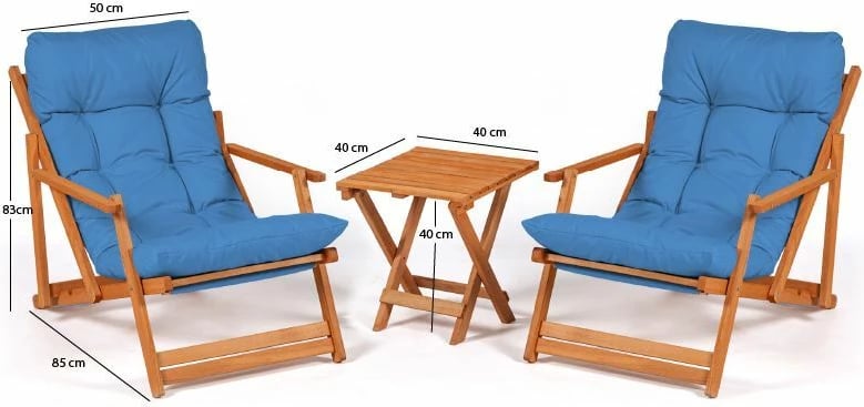 Set tavoline me karrige për kopsht (3 pjesë), Skye Decor, My007, blu