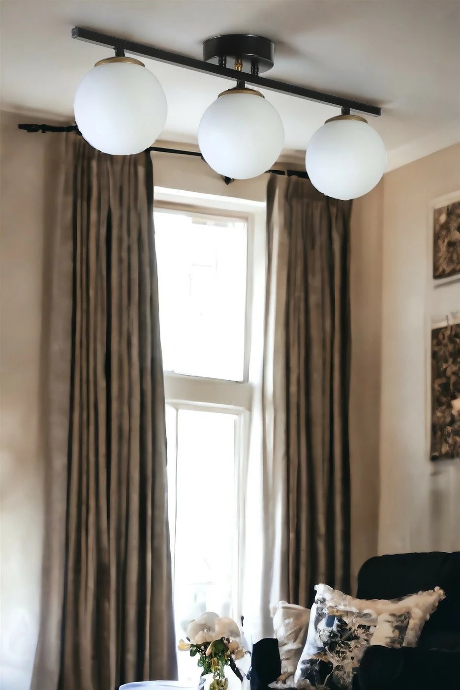 Llambë tavani Opviq, Yeni Can, 3 llamba, metal i zi, qelq i bardhë