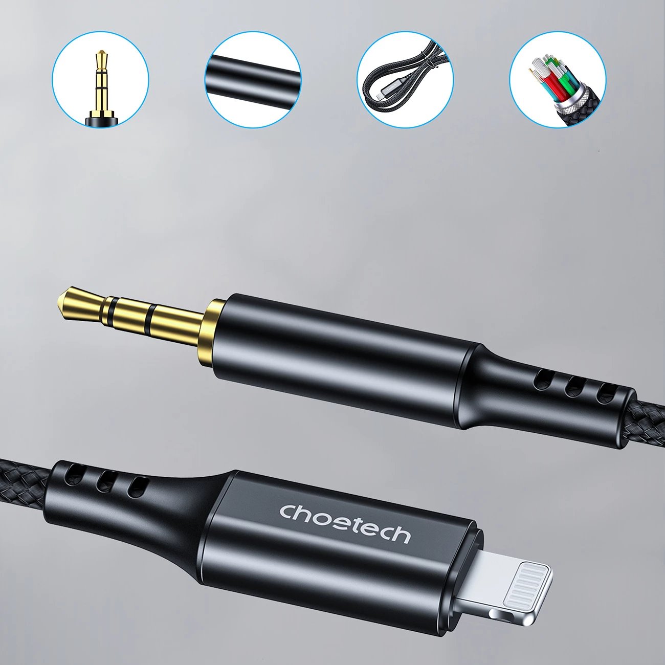 Kabllo audio Choetech AUX009, Lightning në 3.5mm, 2m, e zezë
