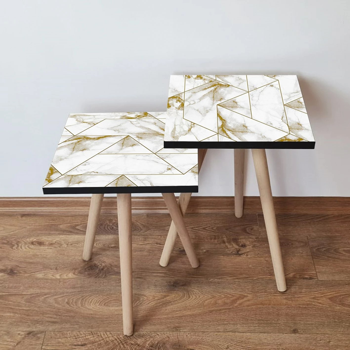 Set tavolinash të mbivendosura, dy copë, ngjyrë e bardhë dhe ari, Skye Decor, 2Shp228