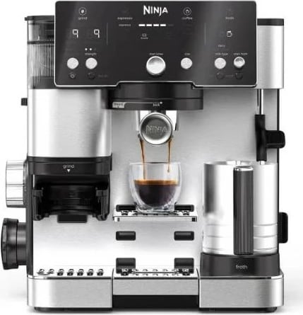 Aparat espresso Ninja ES501EU, 2 L, Kafe kokrra, Mulli i integruar, 1650 W, Ngjyrë zezë, Inoks