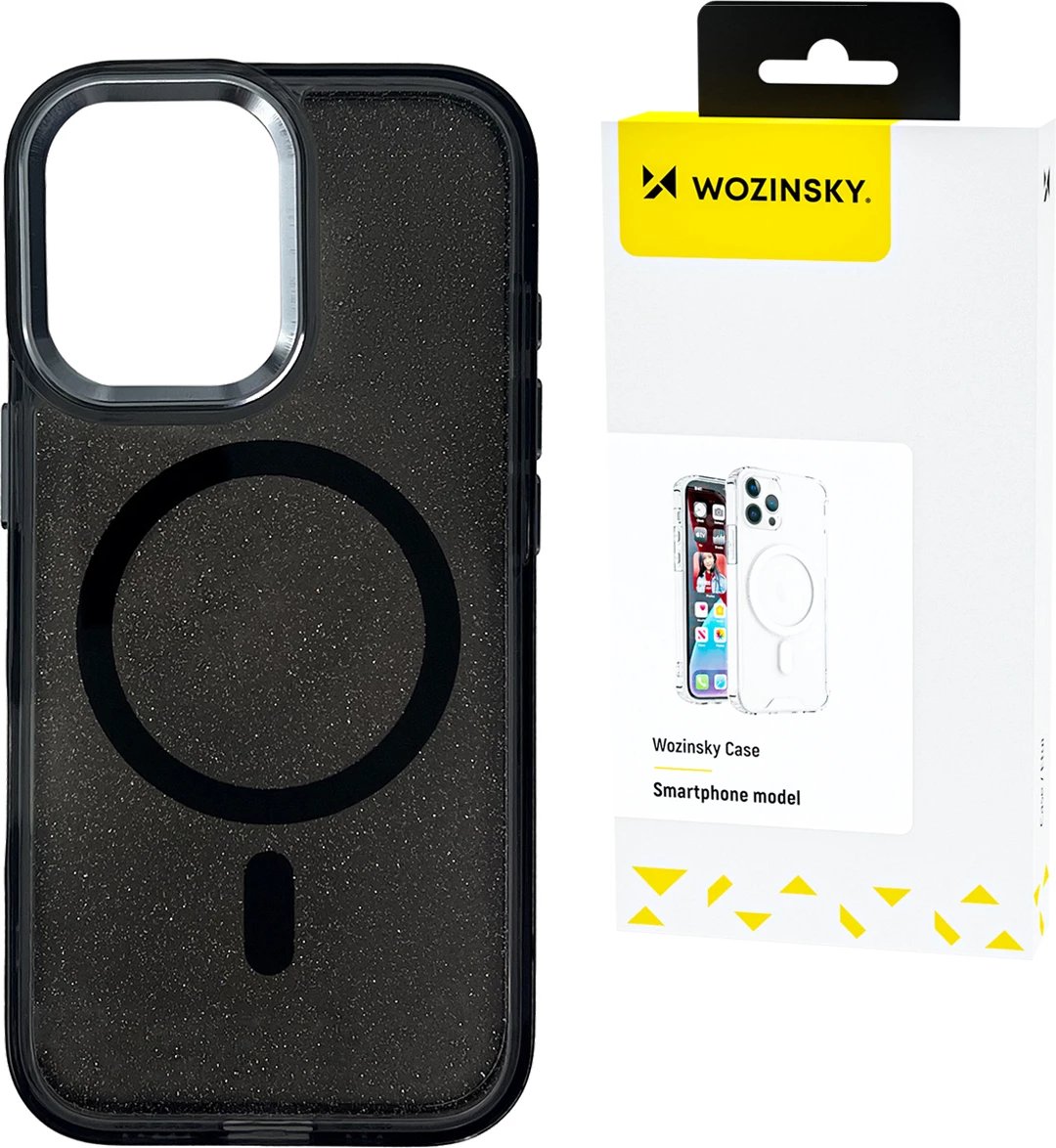 Mbështjellës Wozinsky Glitter Case me MagSafe për Samsung Galaxy S24 FE, i zi me shkëlqim