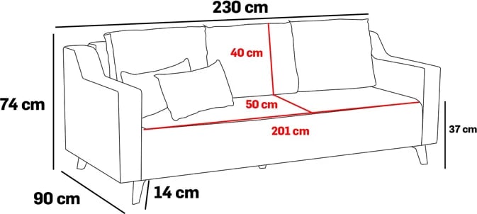 Divan 3 ulësësh që bëhet shtrat PWF-0592, krem, 230x90x74cm