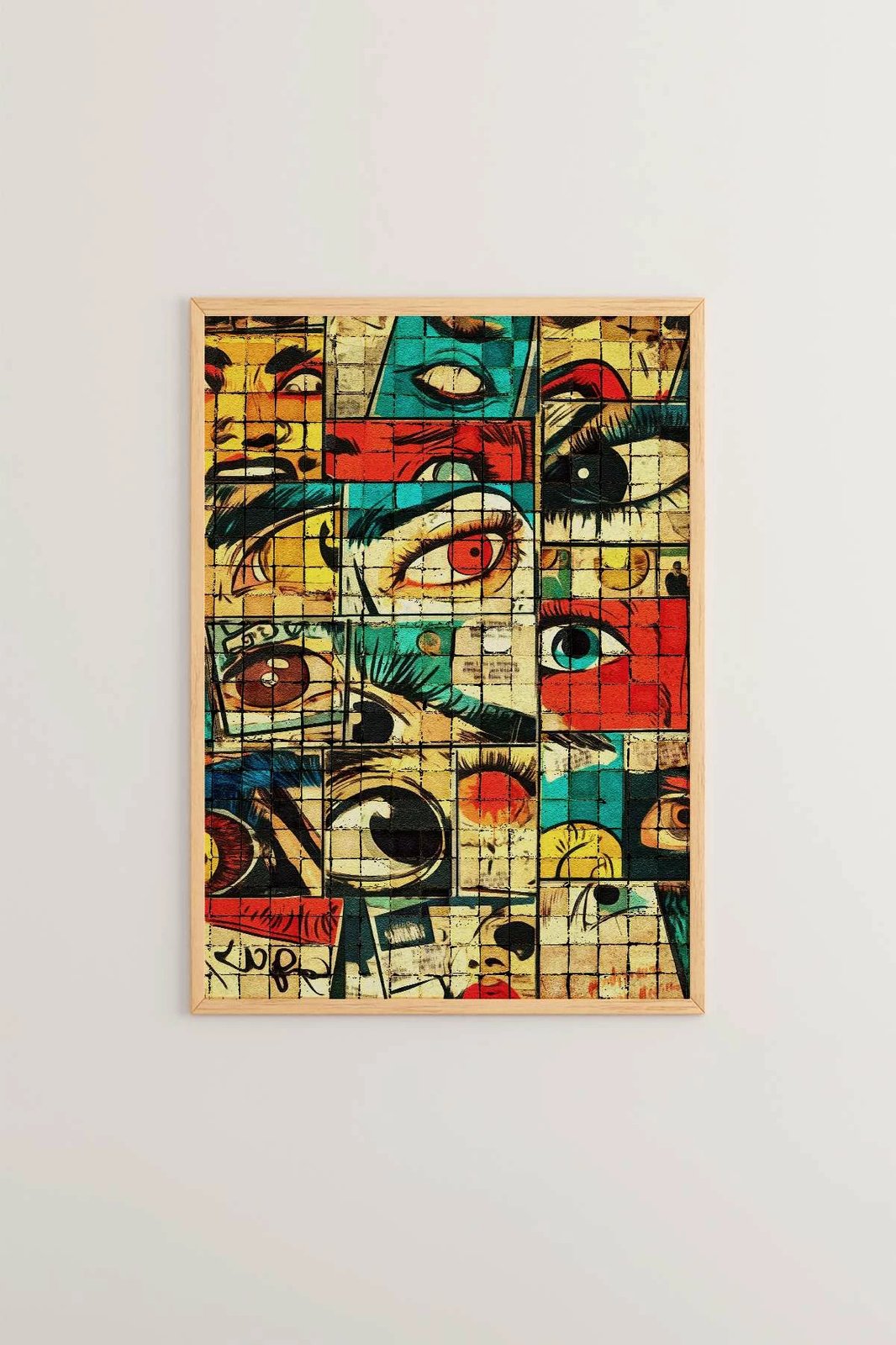 Pikturë dekorative me kornizë, shumëngjyrëshe, Popmosaıc5, Wallity, 33x48cm