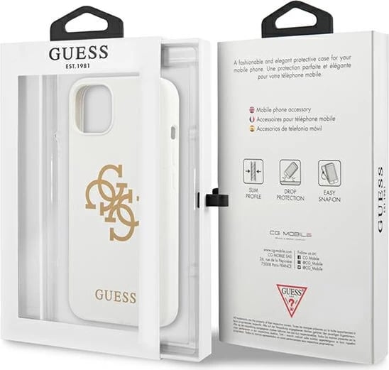Mbështjellës Guess GUHCP13SLS4GGWH për iPhone 13 mini 5.4", silikon, bardhë