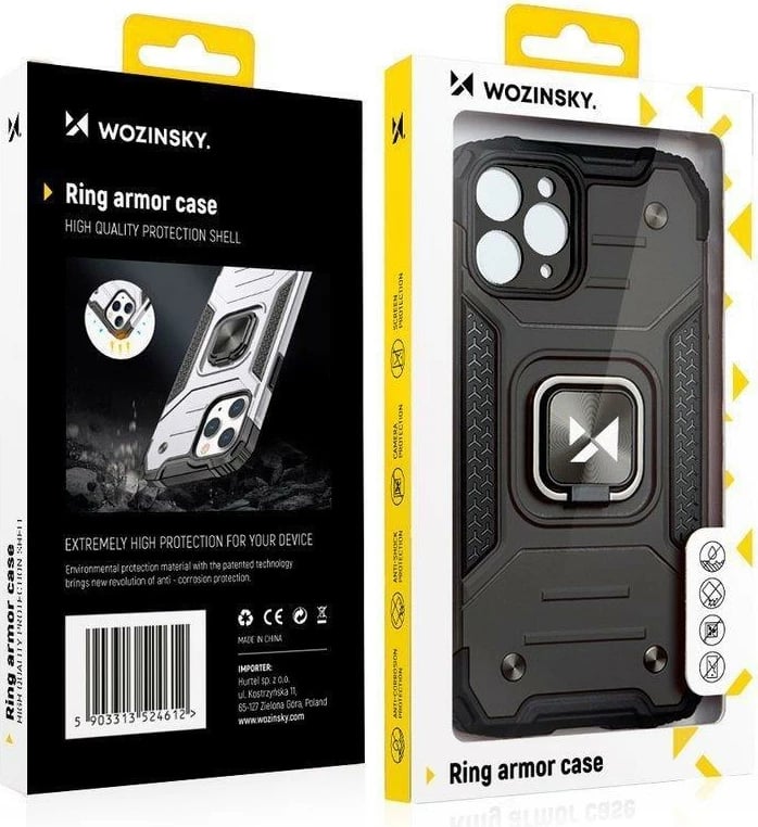 Mbështjellës Wozinsky Ring Armor për iPhone 14 Pro, me mbajtëse magnetike dhe unazë, kaltër