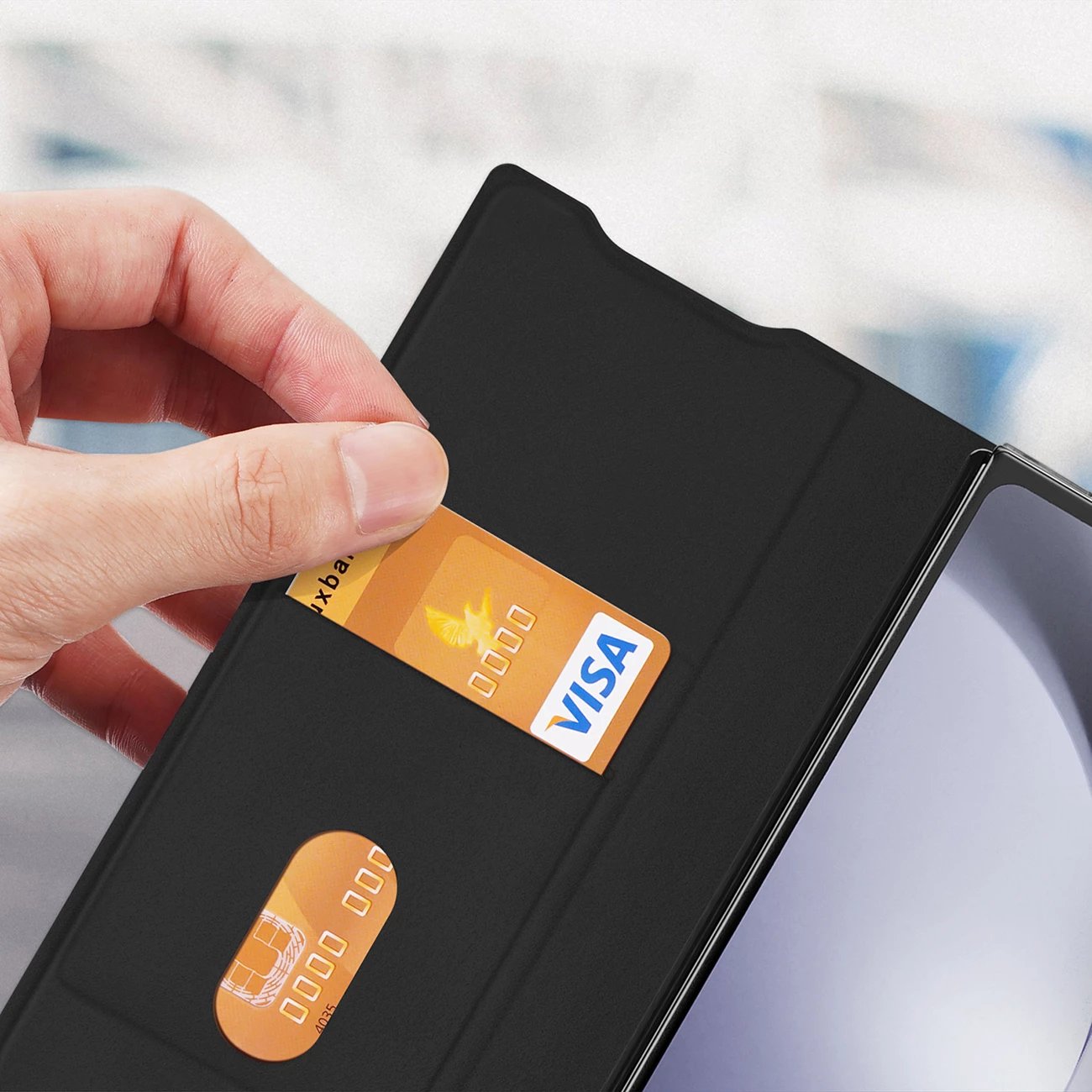 Mbështjellës Dux Ducis Brill për Samsung Galaxy Z Fold 6, me kapëse magnetike, xhep për kartë, eko-lëkurë, i zi