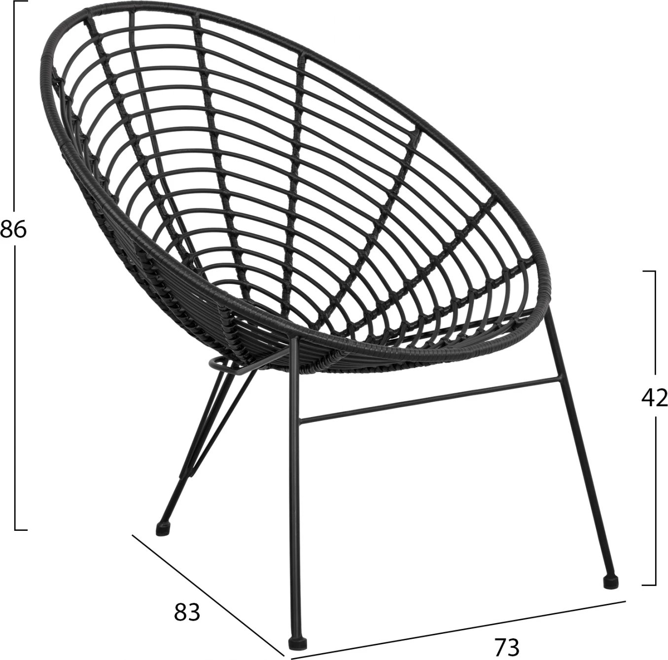Karrige ALLEGRA, tipi fole, metalike, thurje, ngjyrë e zezë, 73x83x86 cm