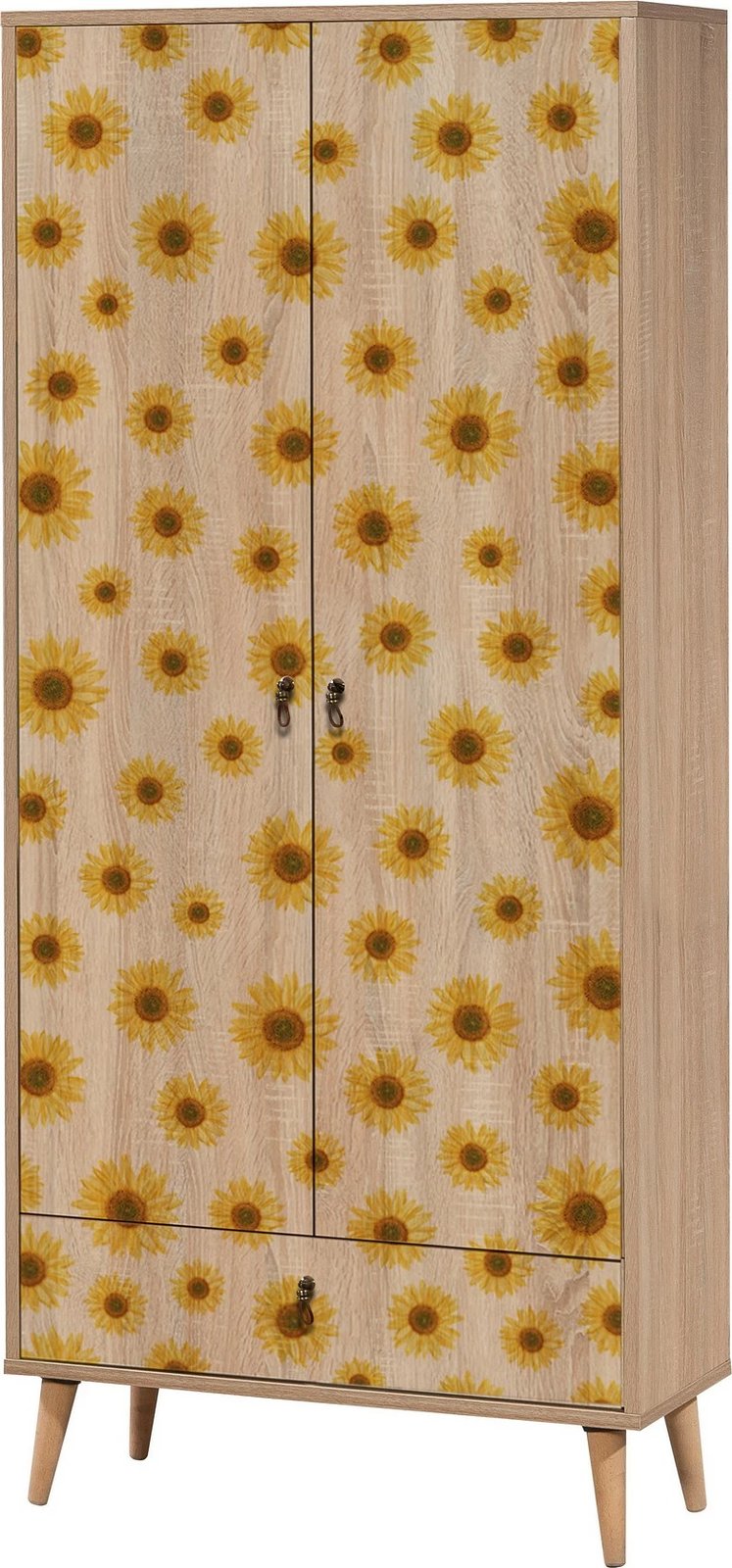 Gardërobë Skye Decor, dizajn me lule dielli, shumëngjyrëshe, 80x190x45cm