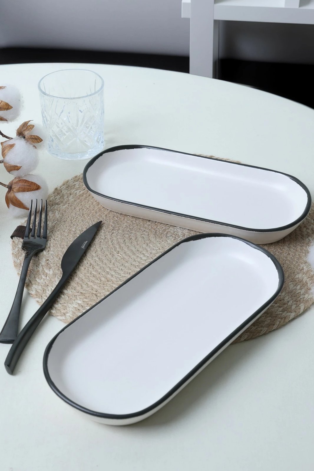 Set pjatash servirëse (2 copë), Hermia Concept, X00019027, ngjyrë e bardhë mat