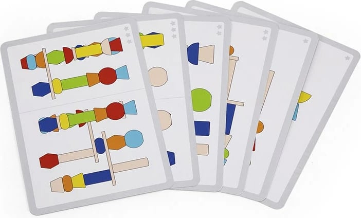 lojë blloqesh druri, Viga Building Towers, 46 copa me 6 karta modeli, kuti ruajtëse druri, shumëngjyrëshe