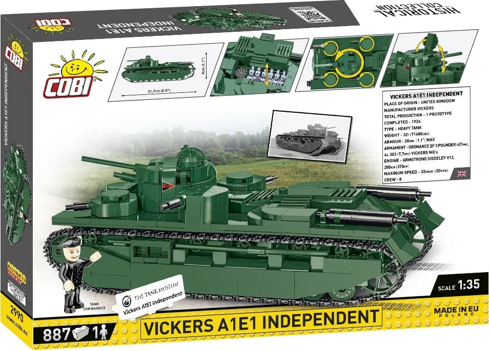 Set ndërtimi Cobi Vickers A1E1 Independent, 887 pjesë, me figurë, Jeshile