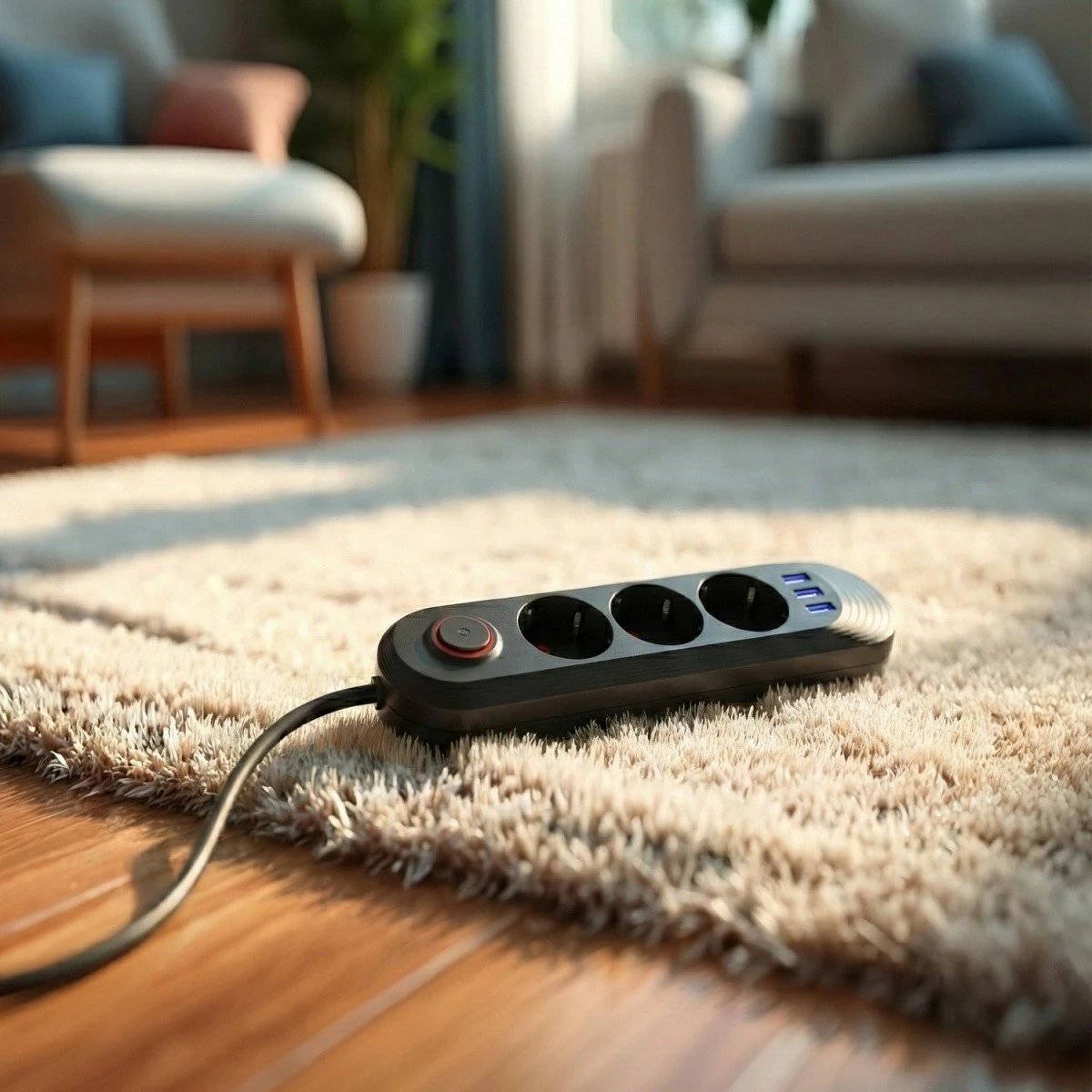 Zgjatues elektrik, Maclean MCE394 B, 3x Schuko + 3x USB, kabllo 1.5 m, 2500W 2.1A, 110-240V, i zi