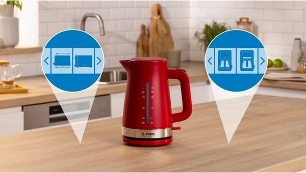 Çajnik Bosch TWK4M224, 1.7 L, 2400 W, Inoks, Kuqe Çajnik Bosch TWK4M224, 1.7 L, 2400 W, Inoks, Kuqe