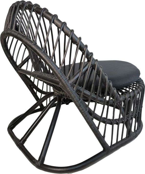 Fotel Tromso, ratan i zi PE, jastëk i zi, 80x85x98cm