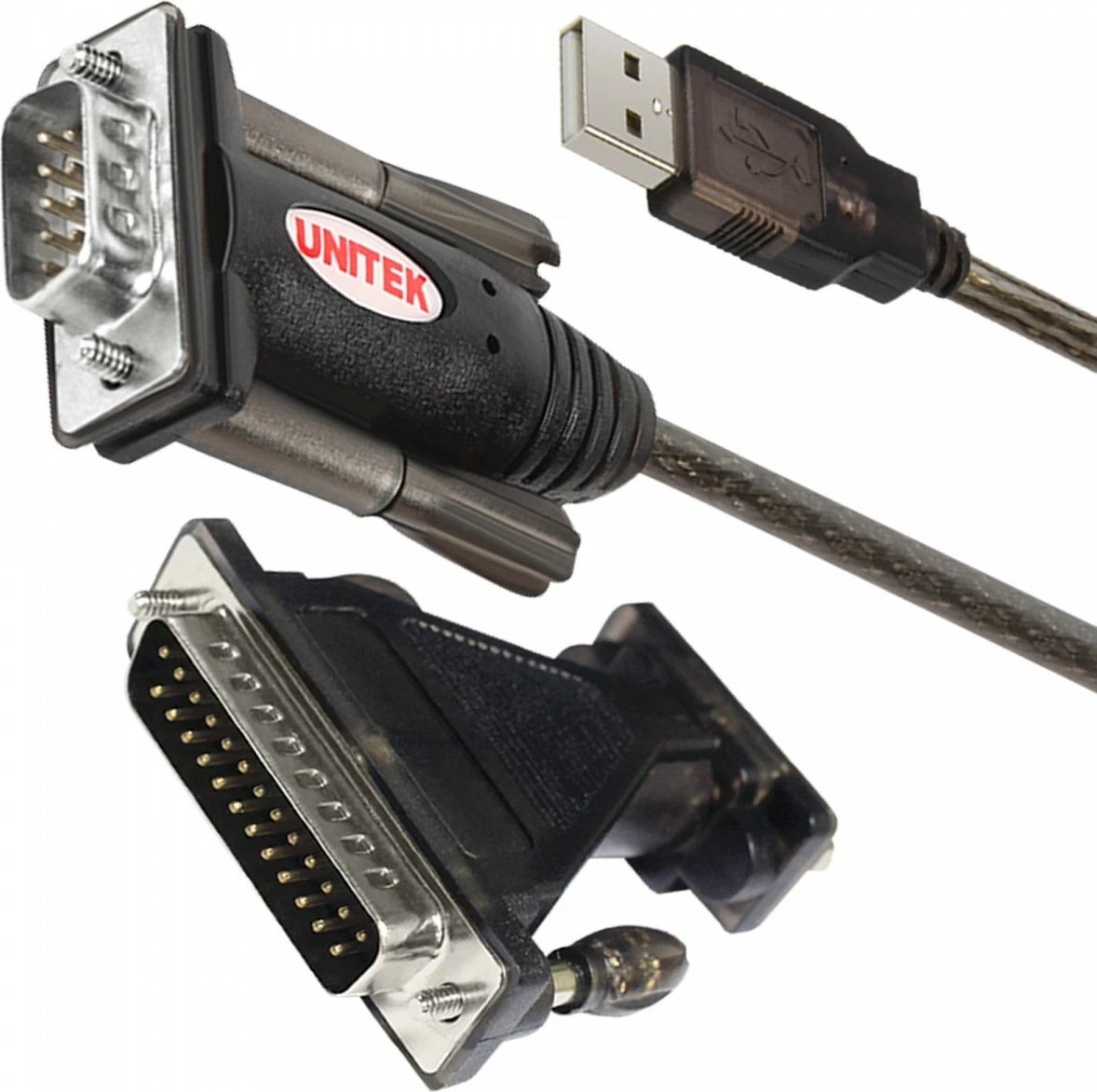 Adapter USB në RS-232 Unitek Y-105A, 1.4m, i zi me adapter DB9F/DB25M