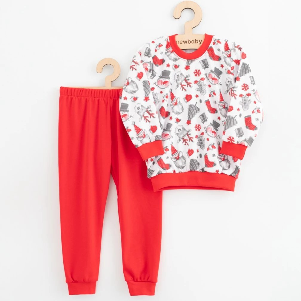 Pizhama fëmijësh New Baby 100% pambuk mëngë të gjata madhësia 128/134 me motiv Krishtlindje e kuqe set 2 copësh
