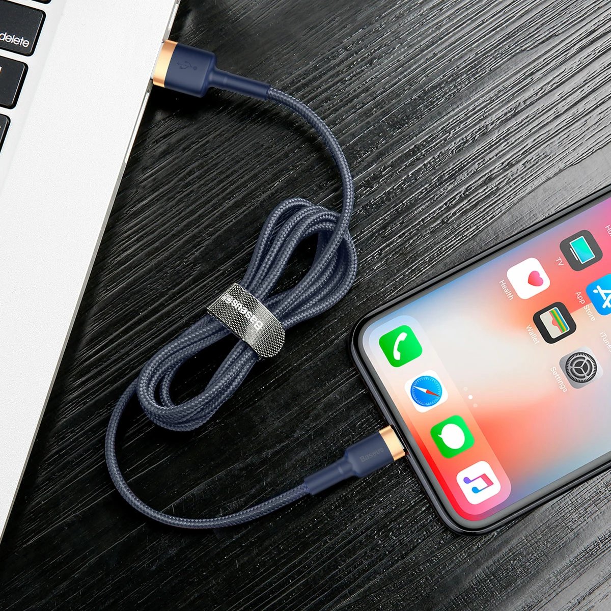 Kabllo Baseus Cafule CALKLF-BV3, USB-A në Lightning, 1m, 2.4A, Blu-Ari