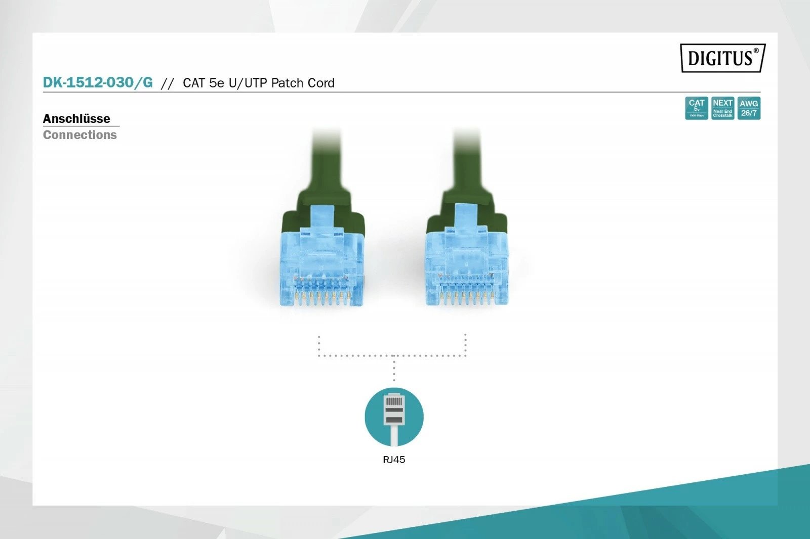 Kabllo rrjeti Digitus DK-1512-030/G, Cat.5e, 3m, e gjelbër