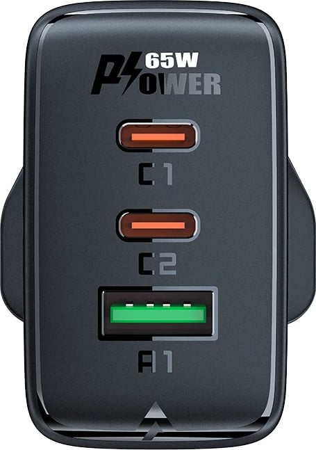 Karikues muri Acefast A44, 65W, 3 porta (2xUSB-C, 1xUSB-A), GaN, prizë UK, Bardhë