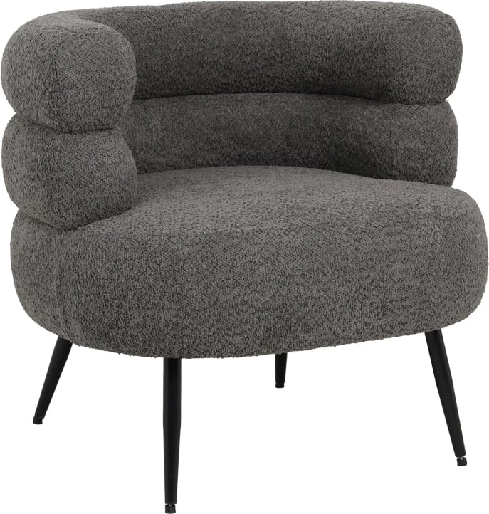 Karrige Foleja, pëlhurë boucle, ngjyrë gri e errët, këmbë metalike të zeza, 76x75x72cm