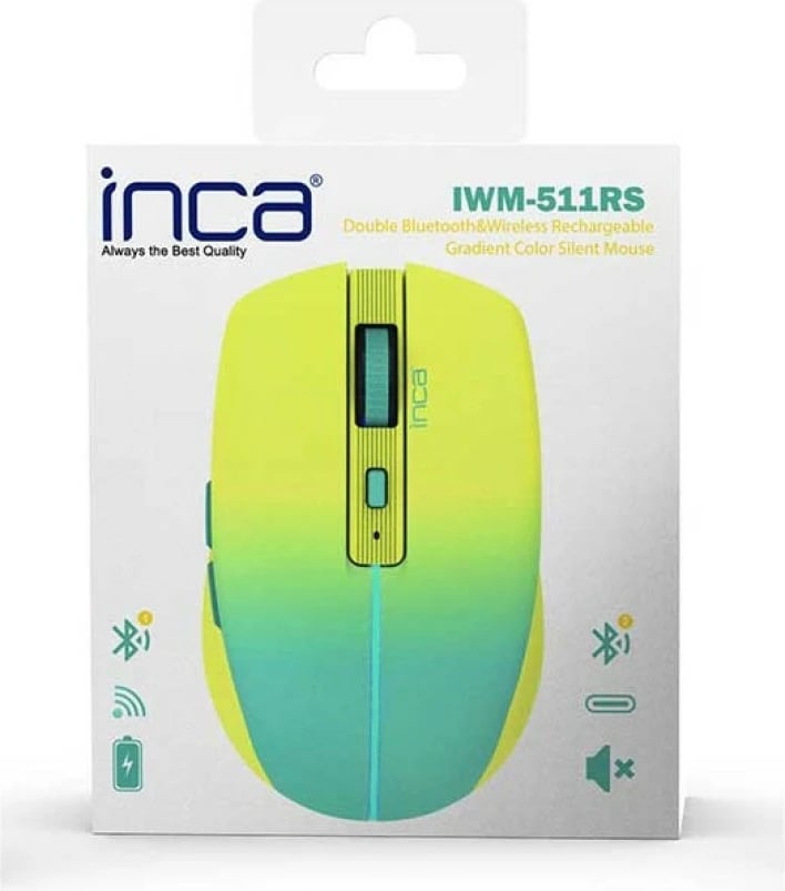 Maus Inca IWM-511RS, wireless & Bluetooth, 1600 DPI, 6 butona, verdhë