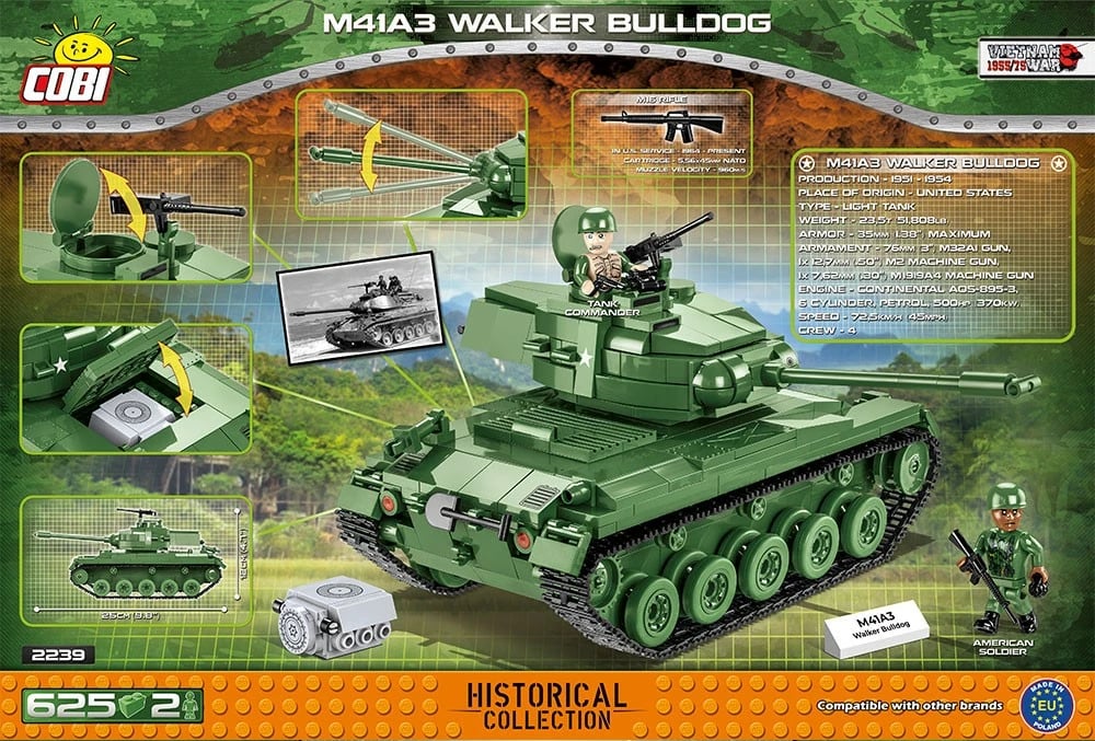 Set lodrash ndërtimi Cobi Klocki M41A3 Walker Bulldog, 625 pjesë, 2 figurina, Jeshile