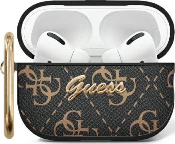 Mbështjellës Guess GUA3PG4GPK për AirPods 3, zi/zi, me kapëse 4G