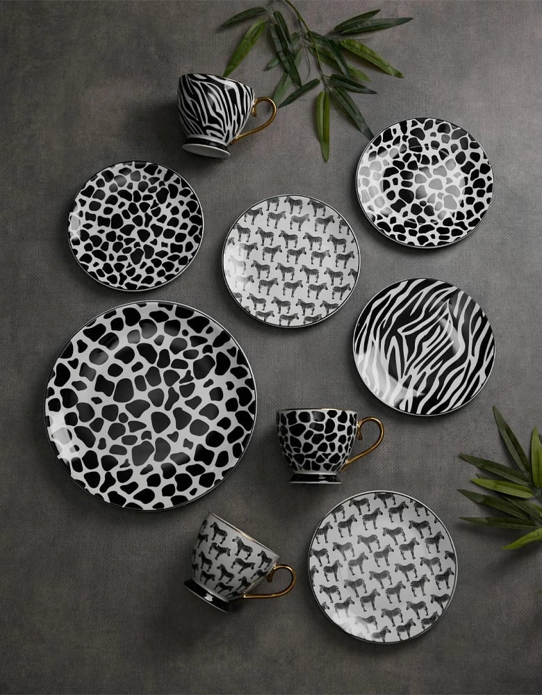 Filxhan Safari, ngjyrë e bardhë, e zezë, ari, 11x11x9, New Bone China Filxhan Safari, ngjyrë e bardhë, e zezë, ari, 11x11x9, New Bone China