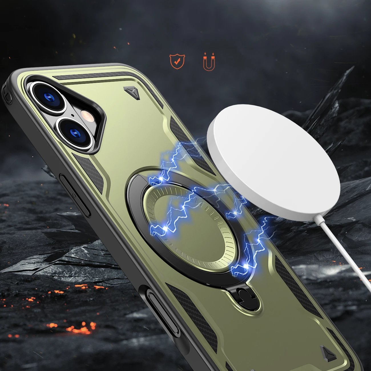 Mbështjellës Hurtel Hybrid Armor Trendy me MagSafe për iPhone 16 Plus, Jeshil