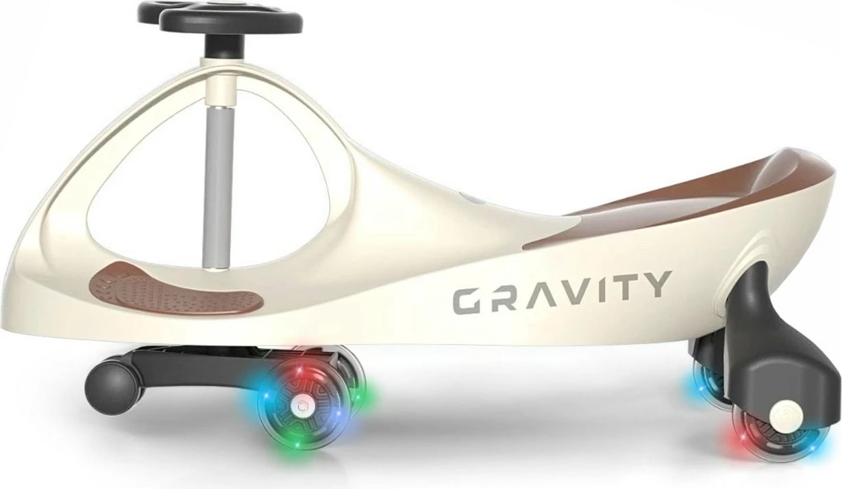 makinë ride-on gravitet, Milly Mally, Gravity, 4 rrota LED, pa pedale e pa bateri, ngarkesë maks. 50 kg, 3+, Beige-Brown