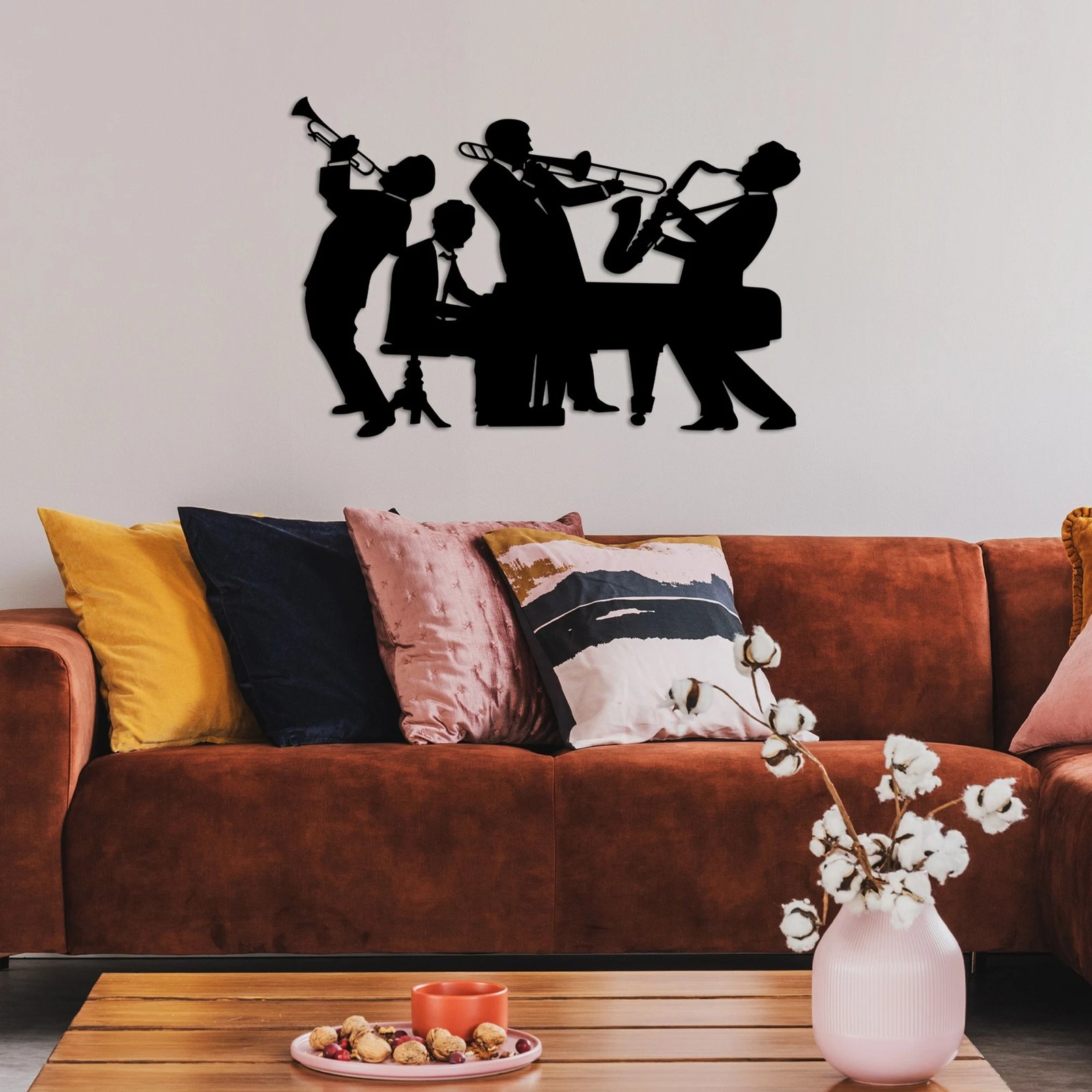 Aksesor dekorativ metalik për mur, muzikantë, Wallity, L