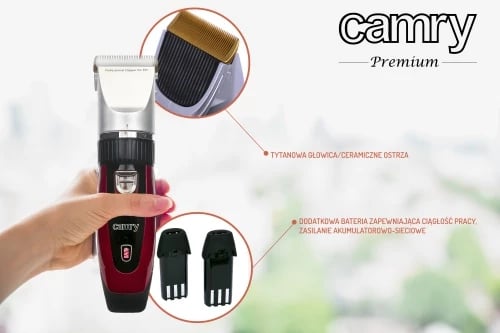 Makinë qethëse për kafshë, Camry CR 2821, motor 35W, koka titan me teh qeramike, USB, me/pa kabllo, 4 krehra 3–12 mm, bateri 1600 mAh, e zezë/argjend, set me bateri shtesë, vaj, furçë dhe kabëll USB Makinë qethëse për kafshë, Camry CR 2821, motor 35W, koka titan me teh qeramike, USB, me/pa kabllo, 4 krehra 3–12 mm, bateri 1600 mAh, e zezë/argjend, set me bateri shtesë, vaj, furçë dhe kabëll USB