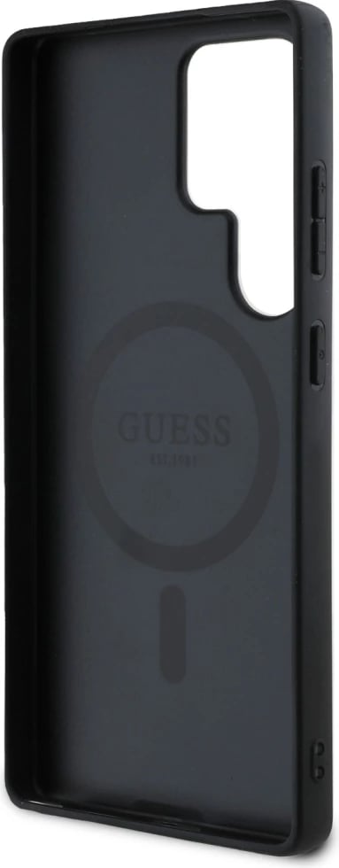 Mbështjellës Guess 4G Round Patch Classic Logo MagSafe për Samsung Galaxy S25 Ultra, i zi