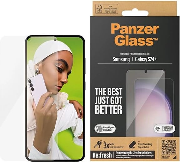 Mbrojtës ekrani PanzerGlass Ultra-Wide Fit për Samsung Galaxy S24+, xham i temperuar, me aplikator