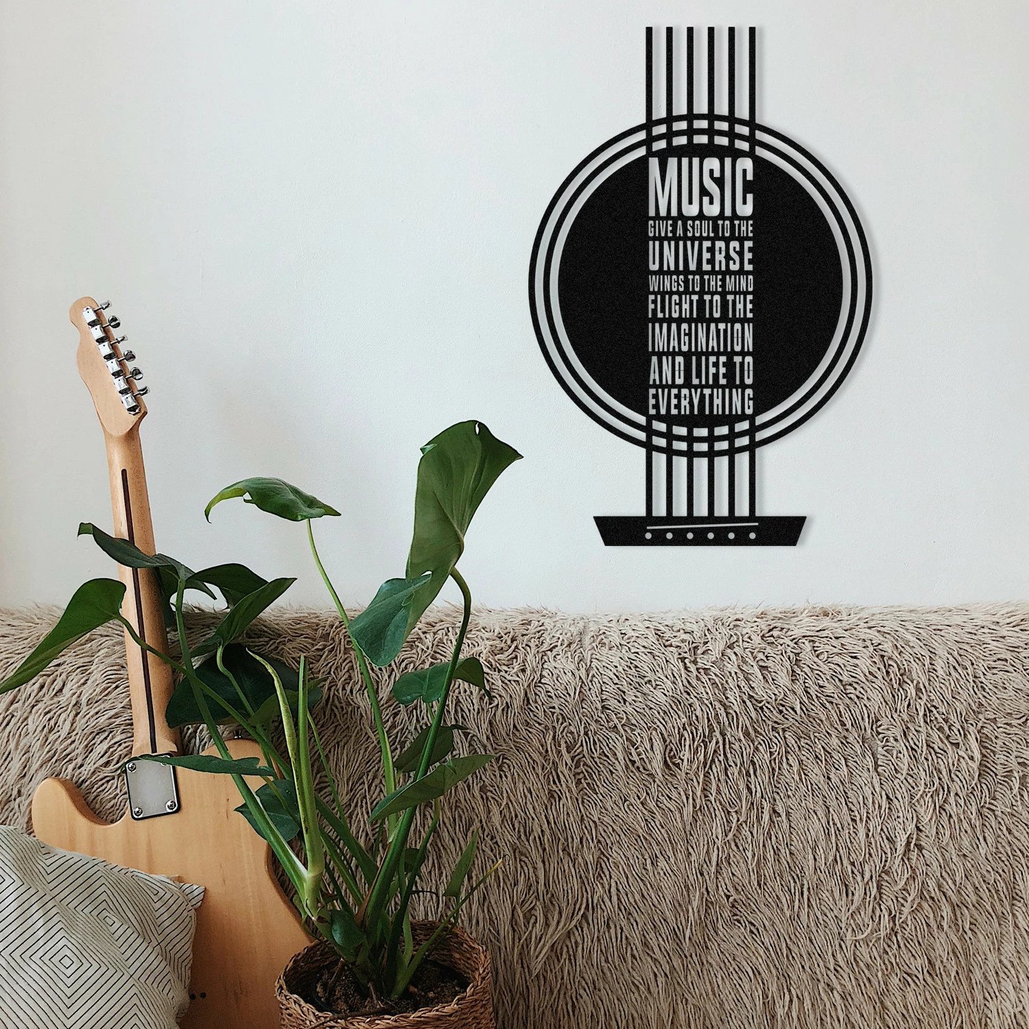 Aksesor dekorativ metalik për mur, Wallity My Music, ngjyrë e zezë, 40x60cm