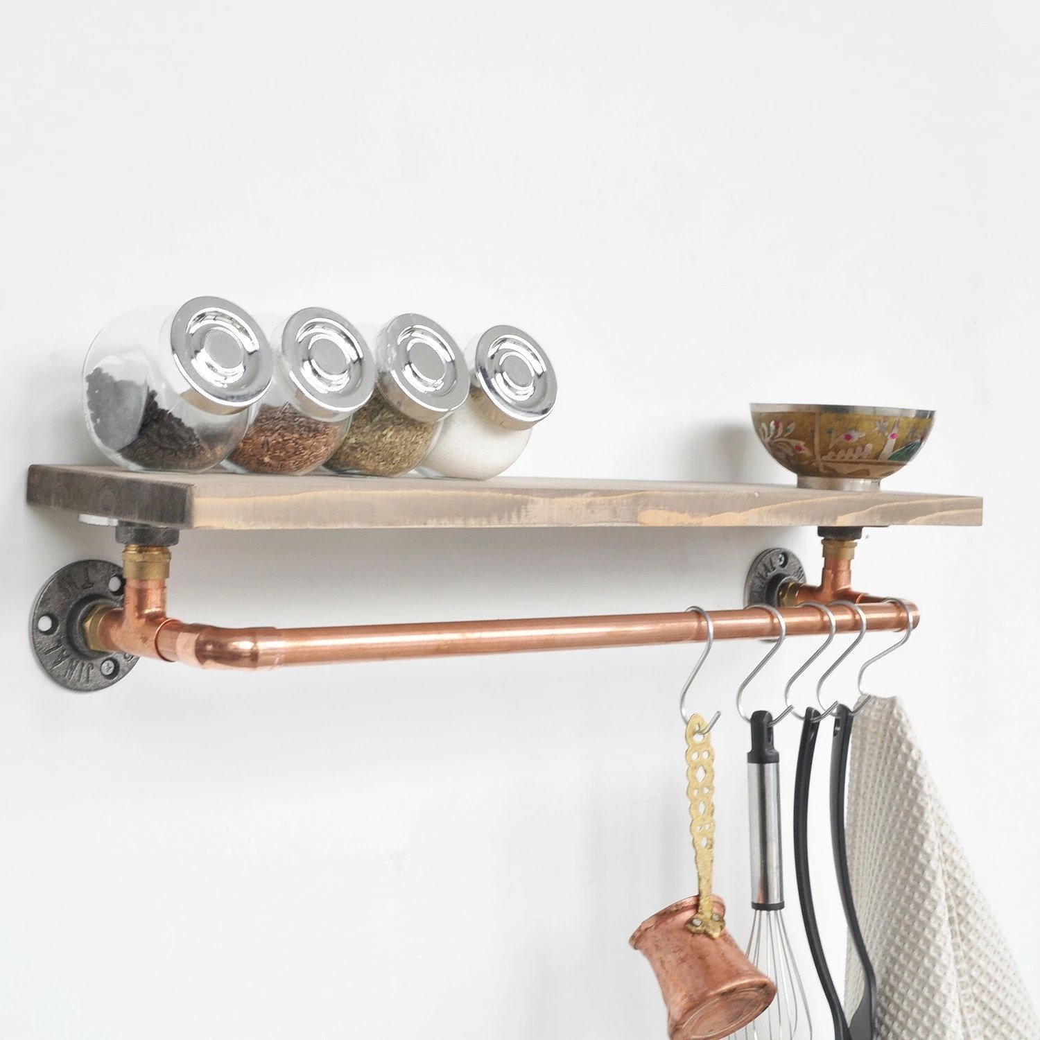 Raft muri prej druri dhe bakri, ngjyrë arre dhe rozë e artë, Hanah Home, Cop001