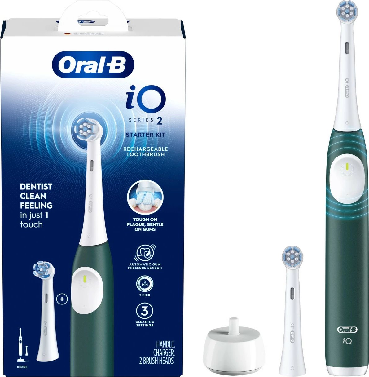 Furçë dhëmbësh elektrike Oral-B iO Series 2, 3 mënyra pastrimi, 2 koka, Forest Green