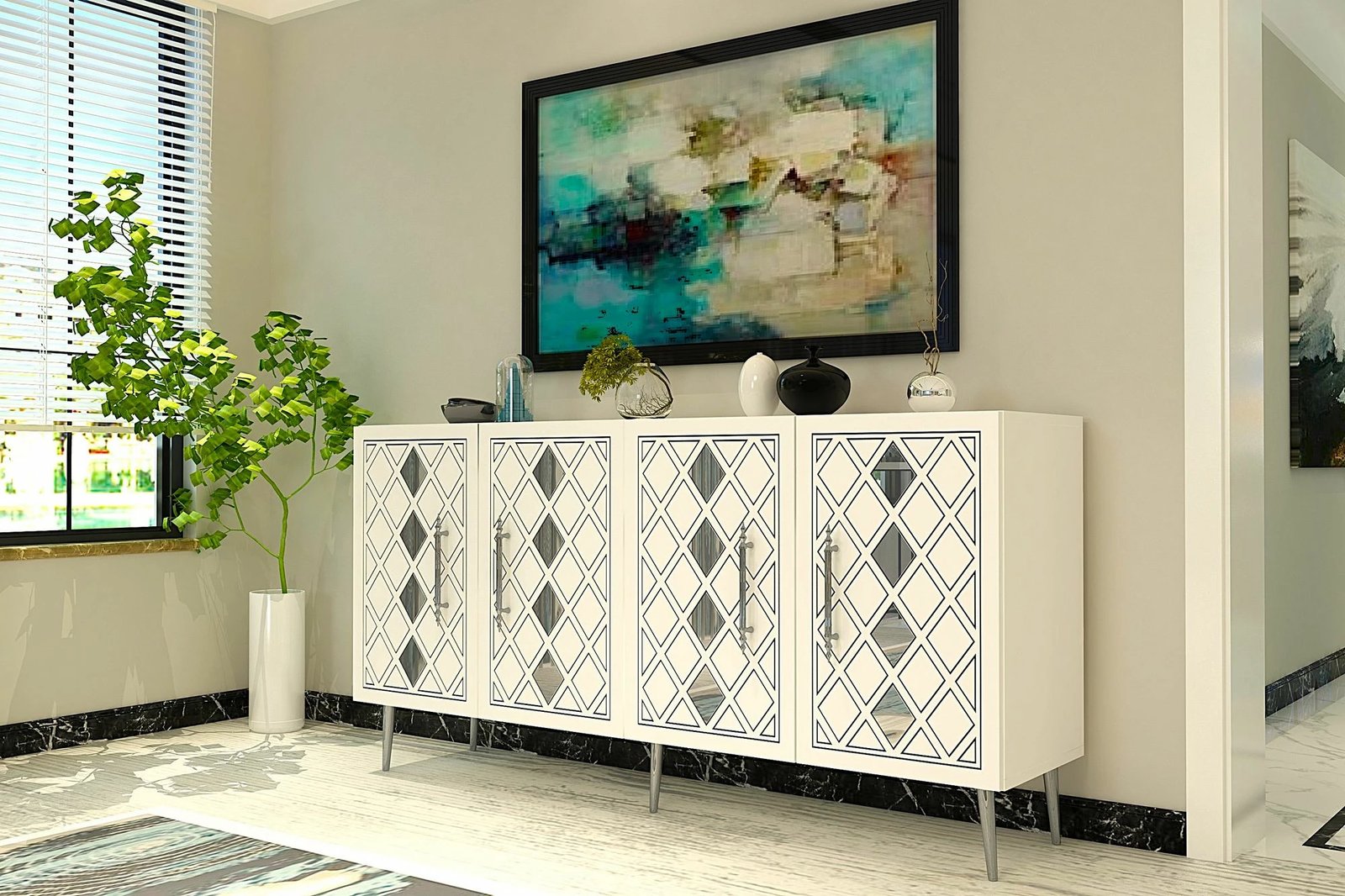 Konsol Skye Decor, Dome KB150, e bardhë, argjend